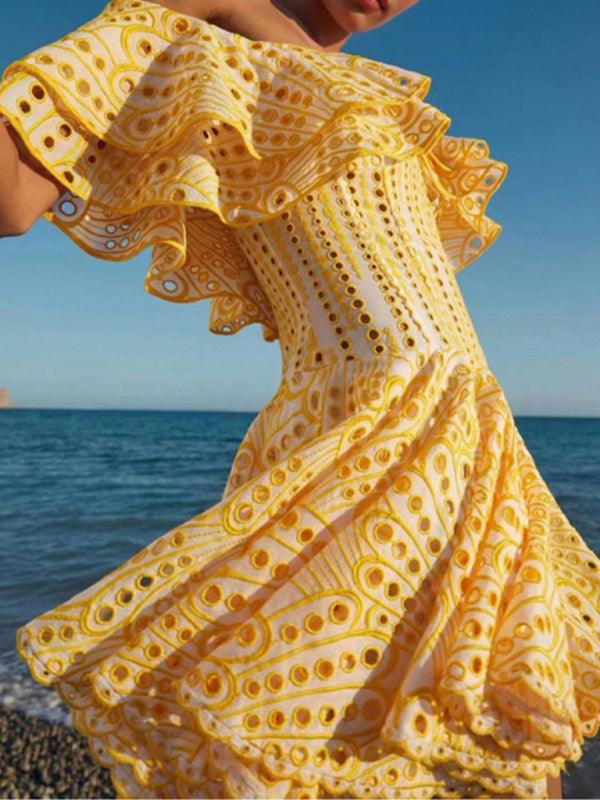 Mini Jurk met Off-Shoulder en Geometrisch Patroon - Mini Dresses - Jurkjes.co