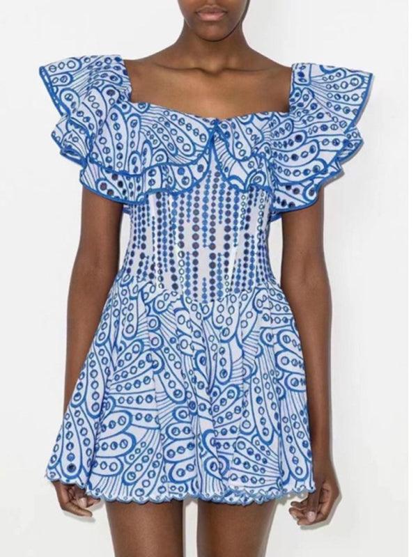 Mini Jurk met Off-Shoulder en Geometrisch Patroon - Mini Dresses - Jurkjes.co