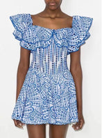 Mini Jurk met Off-Shoulder en Geometrisch Patroon - Mini Dresses - Jurkjes.co