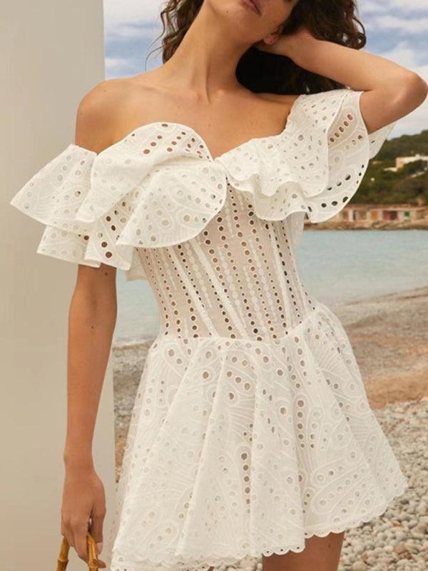 Mini Jurk met Off-Shoulder en Geometrisch Patroon - Mini Dresses - Jurkjes.co