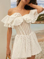 Mini Jurk met Off-Shoulder en Geometrisch Patroon - Mini Dresses - Jurkjes.co