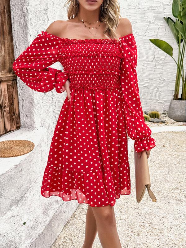 Mini Jurk met Off-Shoulder en Polka Dots - Mini Dresses - Jurkjes.co