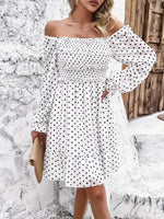 Mini Jurk met Off-Shoulder en Polka Dots - Mini Dresses - Jurkjes.co