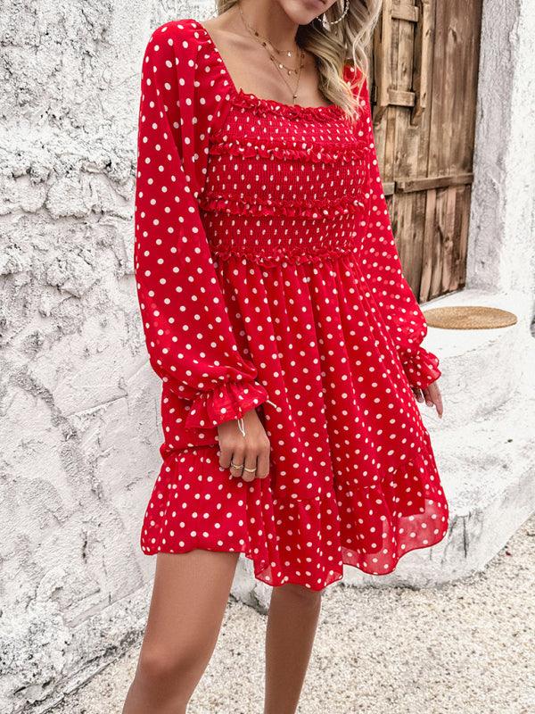 Mini Jurk met Off-Shoulder en Polka Dots - Mini Dresses - Jurkjes.co