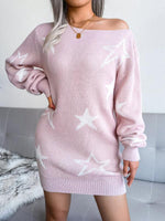 Mini Jurk met Off-Shoulder en Sterrenprint - Group5 - Jurkjes.co