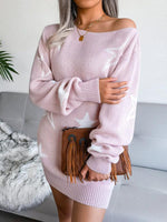 Mini Jurk met Off-Shoulder en Sterrenprint - Group5 - Jurkjes.co