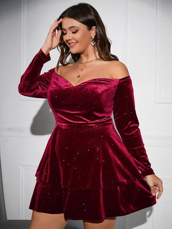 Mini Jurk met Off-Shoulder en Velvet - Mini Dresses - Jurkjes.co