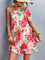 Mini Jurk met One-Shoulder en Bloemenprint - Mini Dresses - Jurkjes.co