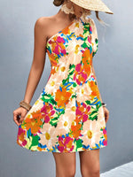 Mini Jurk met One-Shoulder en Bloemenprint - Mini Dresses - Jurkjes.co