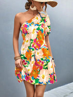 Mini Jurk met One-Shoulder en Bloemenprint - Mini Dresses - Jurkjes.co