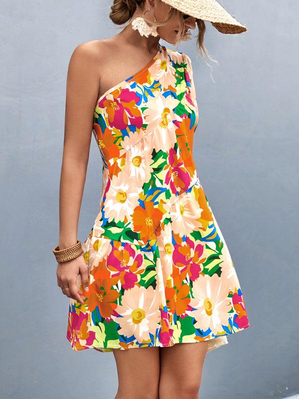 Mini Jurk met One-Shoulder en Bloemenprint - Mini Dresses - Jurkjes.co