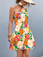Mini Jurk met One-Shoulder en Bloemenprint - Mini Dresses - Jurkjes.co