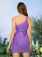Mini Jurk met One-Shoulder en Pailletten - Group4 - Jurkjes.co