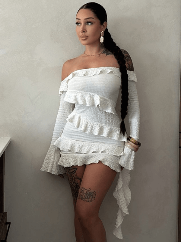 Mini Jurk met One-Shoulder en Rimpelrok - Group5 - Jurkjes.co