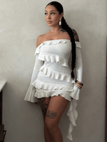 Mini Jurk met One-Shoulder en Rimpelrok - Group5 - Jurkjes.co