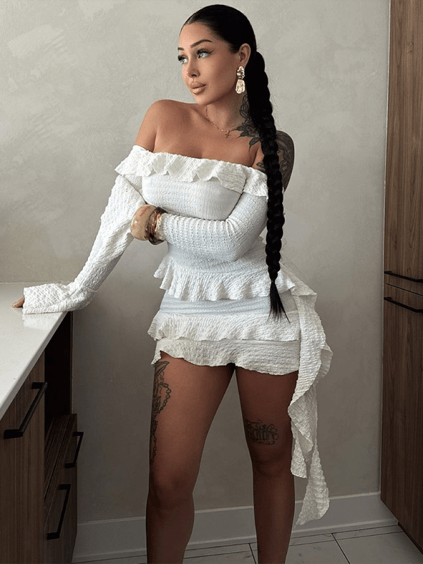 Mini Jurk met One-Shoulder en Rimpelrok - Group5 - Jurkjes.co