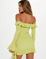 Mini Jurk met One-Shoulder en Rimpelrok - Group5 - Jurkjes.co