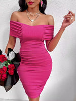 Mini Jurk met Open Schouder en Effen Kleur - Mini Dresses - Jurkjes.co