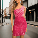 Mini Jurk met Pailletten en Eén Schouder - CB - Dresses - Jurkjes.co