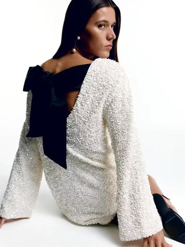 Mini Jurk met Pailletten en Lange Mouwen - Group1 - Jurkjes.co