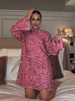 Mini Jurk met Pailletten en Lange Mouwen - Group1 - Jurkjes.co