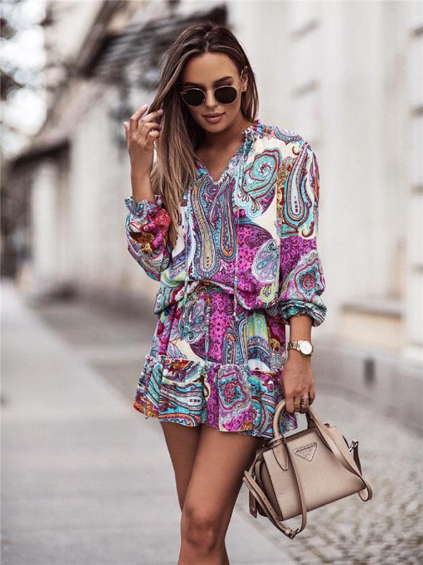 Mini Jurk met Paisleyprint en V-hals - Mini Dresses - Jurkjes.co