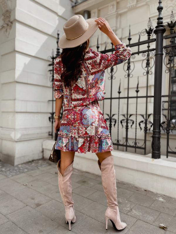 Mini Jurk met Paisleyprint en V-hals - Mini Dresses - Jurkjes.co