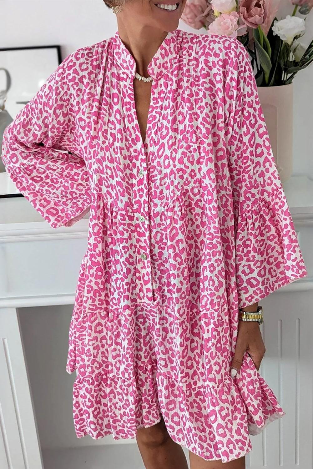 Mini Jurk met Panterprint en Lange Mouw - Mini Dresses - Jurkjes.co