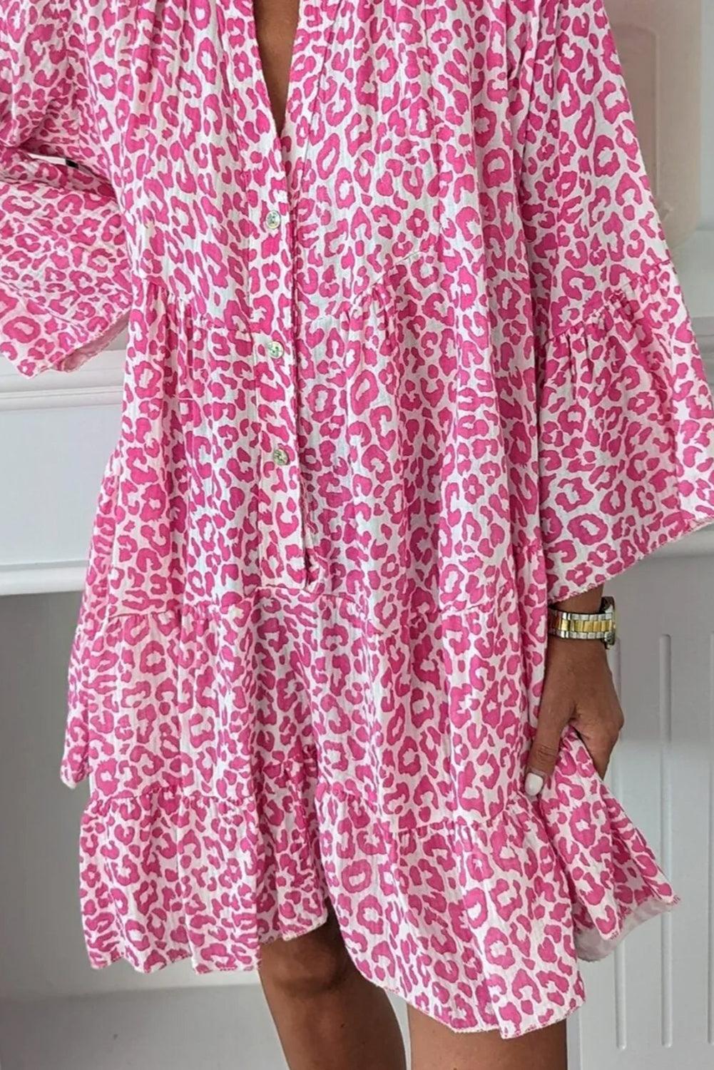 Mini Jurk met Panterprint en Lange Mouw - Mini Dresses - Jurkjes.co