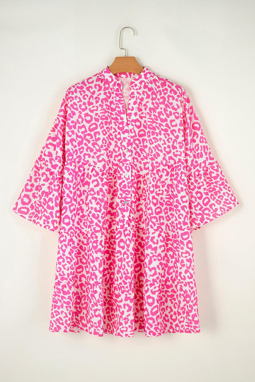 Mini Jurk met Panterprint en Lange Mouw - Mini Dresses - Jurkjes.co