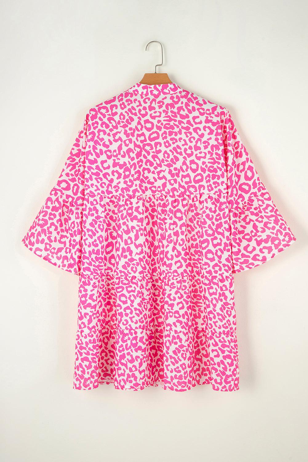 Mini Jurk met Panterprint en Lange Mouw - Mini Dresses - Jurkjes.co
