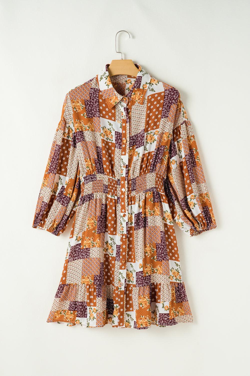 Mini Jurk met Patchwork en Pofmouwen - Mini Dresses - Jurkjes.co