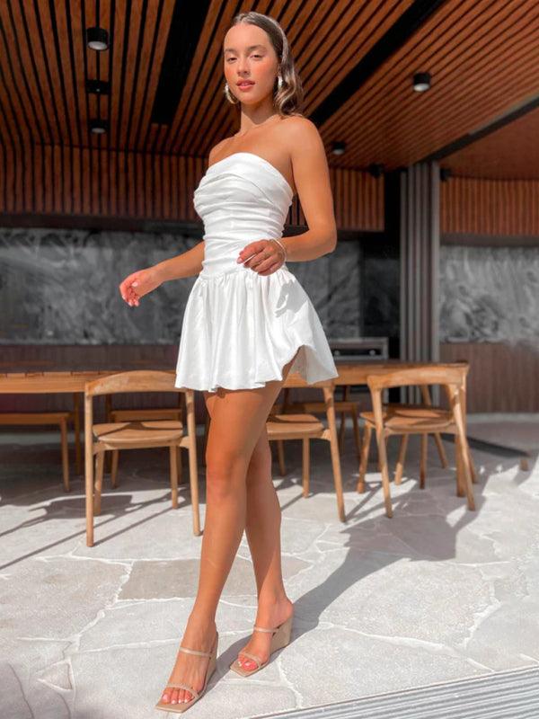 Mini Jurk met Plooi-Bovenstuk en Uitlopende Rok - Mini Dresses - Jurkjes.co