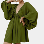 Mini Jurk met Pofmouwen en V-hals - CB - Dresses - Jurkjes.co