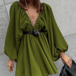 Mini Jurk met Pofmouwen en V-hals - CB - Dresses - Jurkjes.co