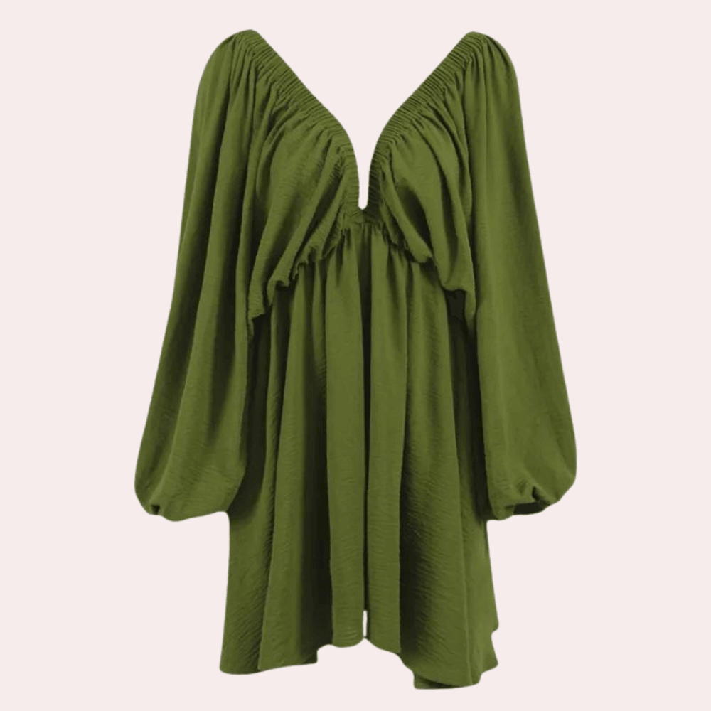 Mini Jurk met Pofmouwen en V-hals - CB - Dresses - Jurkjes.co