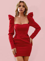 Mini Jurk met Pofmouwen en V-hals - Mini Dresses - Jurkjes.co