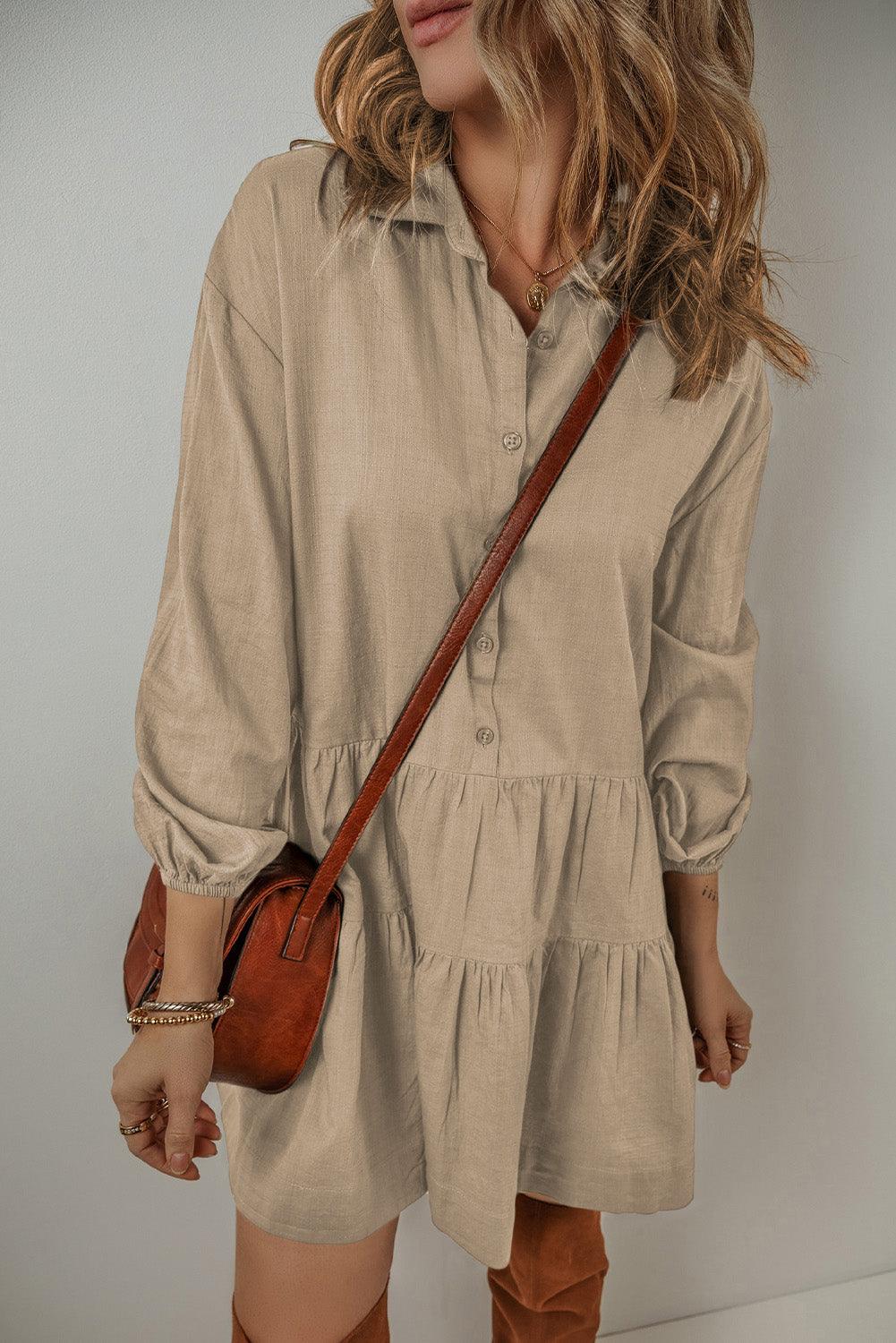 Mini Jurk met Puff Mouwen en Knopen - Mini Dresses - Jurkjes.co
