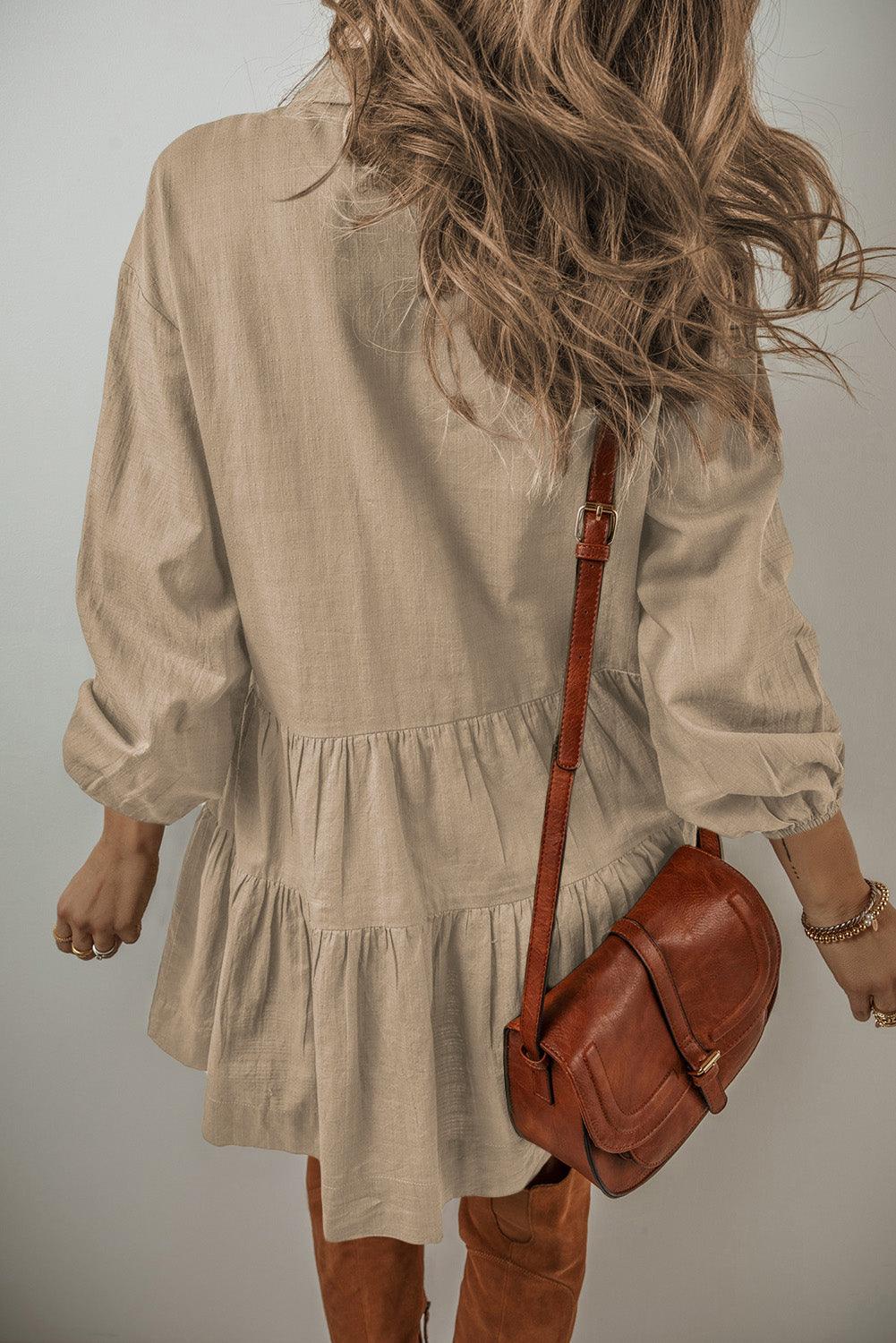 Mini Jurk met Puff Mouwen en Knopen - Mini Dresses - Jurkjes.co