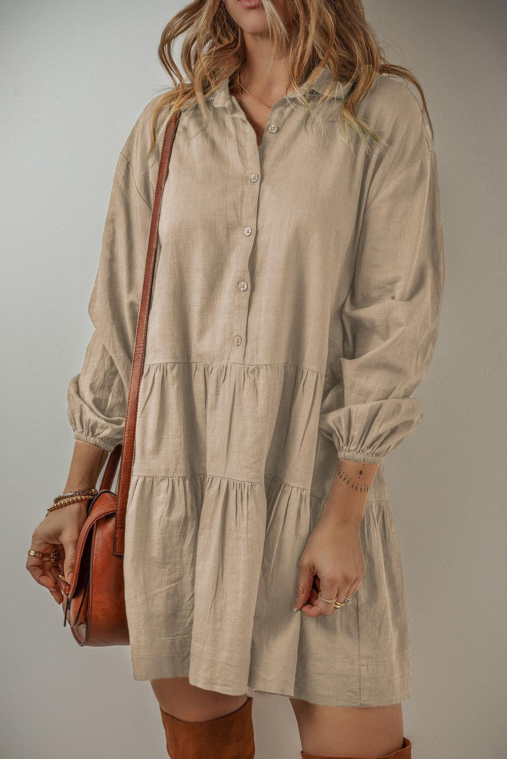 Mini Jurk met Puff Mouwen en Knopen - Mini Dresses - Jurkjes.co