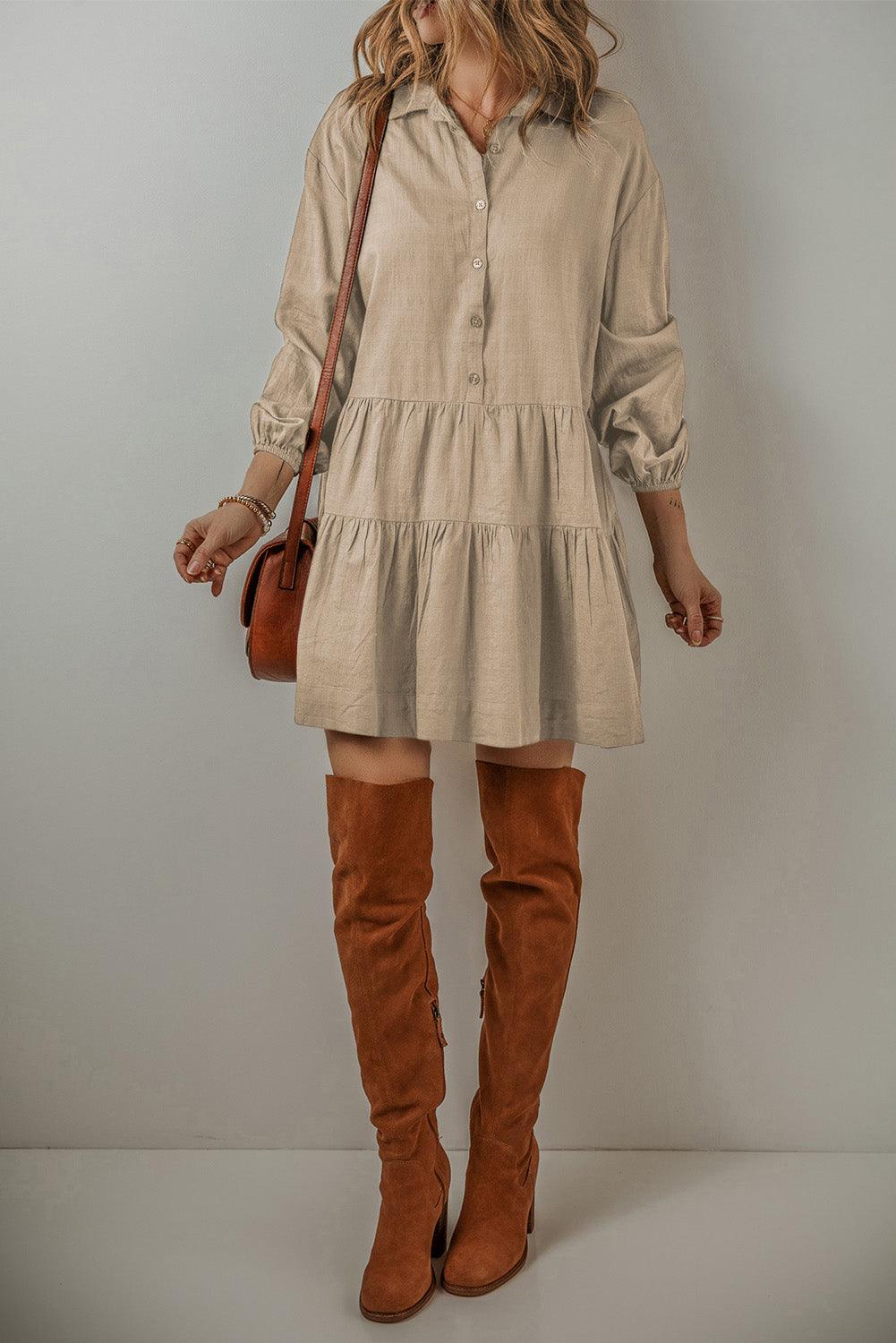 Mini Jurk met Puff Mouwen en Knopen - Mini Dresses - Jurkjes.co
