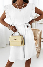 Mini Jurk met Rimpelmouwen en Tailleband - Mini Dresses - Jurkjes.co