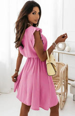 Mini Jurk met Rimpelmouwen en Tailleband - Mini Dresses - Jurkjes.co