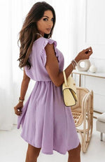 Mini Jurk met Rimpelmouwen en Tailleband - Mini Dresses - Jurkjes.co