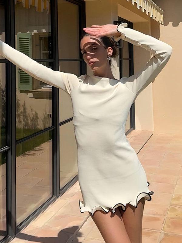 Mini Jurk met Rimpelzoom en Lange Mouwen - Mini Dresses - Jurkjes.co