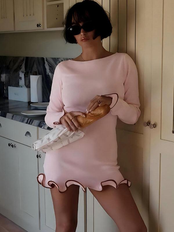 Mini Jurk met Rimpelzoom en Lange Mouwen - Mini Dresses - Jurkjes.co