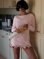 Mini Jurk met Rimpelzoom en Lange Mouwen - Mini Dresses - Jurkjes.co