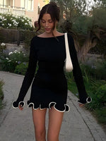 Mini Jurk met Rimpelzoom en Lange Mouwen - Mini Dresses - Jurkjes.co