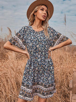 Mini Jurk met Ronde Hals en Bloemenprint - Group3 - Jurkjes.co