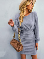 Mini Jurk met Ronde Hals en Effen Design - Mini Dresses - Jurkjes.co